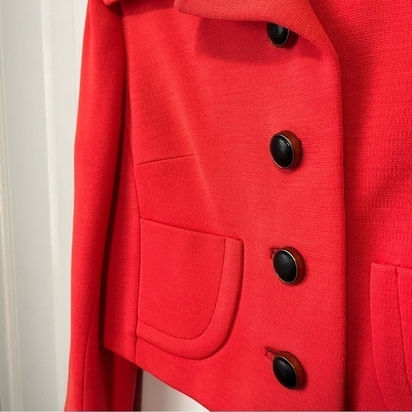 Vintage Mod 1960's Cropped Boxy Knit Blazer Jacket Neon Bright Red Orange - Picture 5 of 12